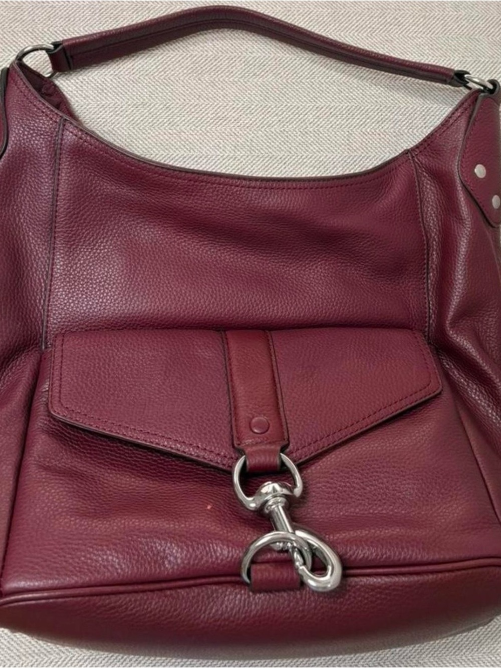 Rebecca Minkoff Wine Red Pebbled Leather Shoulder Bag with Silver Hardware